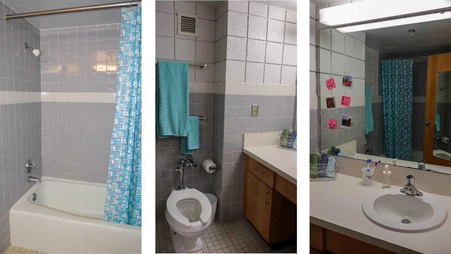 bathroom with toilet vanity and sink and shower with tub